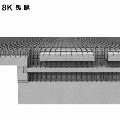 Detailed cross-section of a concrete slab foundation with rebar reinforcement