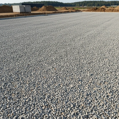 Gravel base layer for concrete slab construction