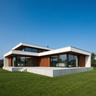 Modern house with a visible concrete slab foundation