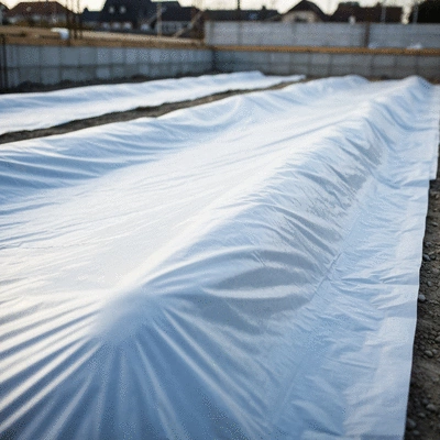 Polyethylene sheeting laid out as a vapor barrier for concrete slab