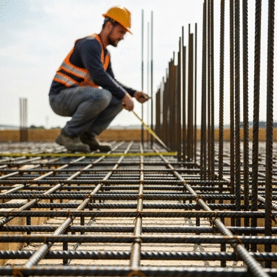 Close-up view of rebar grid in a concrete slab being prepared for pouring, showing proper spacing and alignment