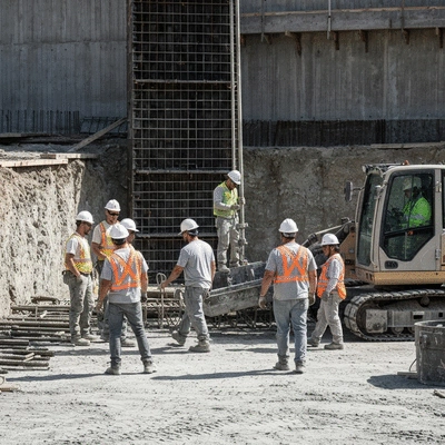 Professional concrete workers on a construction site