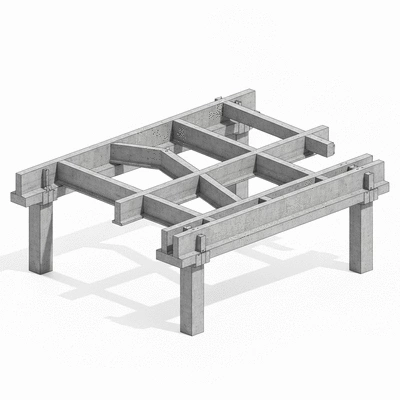 Architectural drawing or 3D render of a beam-supported two-way concrete slab structure