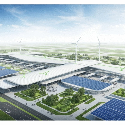 Architectural drawing of a sustainable airport design