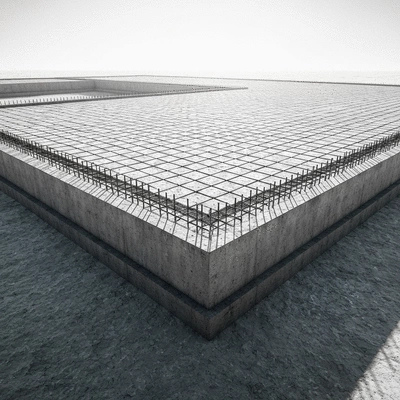 Architectural drawing of a building foundation with a detailed concrete slab