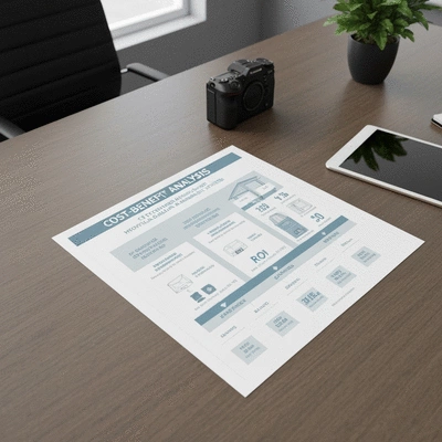 Diagram illustrating cost-benefit analysis for construction, showing savings and ROI