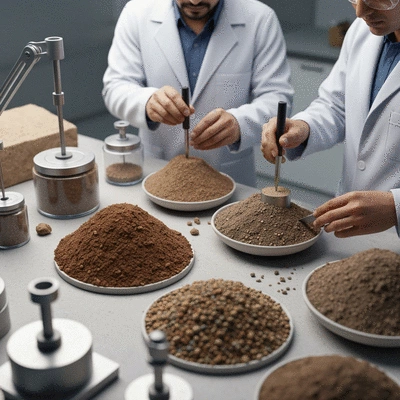 Detailed close-up of soil samples being tested in a laboratory setting for a construction project, no text, no words, no typography, no labels, clean image