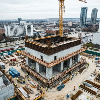 Modern aluminum slab support system on a construction site