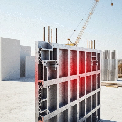 Detailed cross-section of aluminum formwork with stress points highlighted