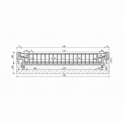 Detailed cross-section of a concrete slab showing layers and thickness measurements