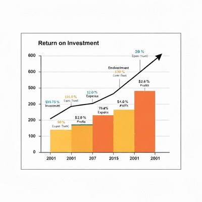 Graph showing ROI and lifecycle analysis for construction investment, with upward trend, no text, no words, no typography, 8K