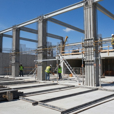 Construction site with aluminum concrete supports