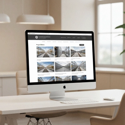 Professional concrete contractor website on a desktop monitor with a clean layout